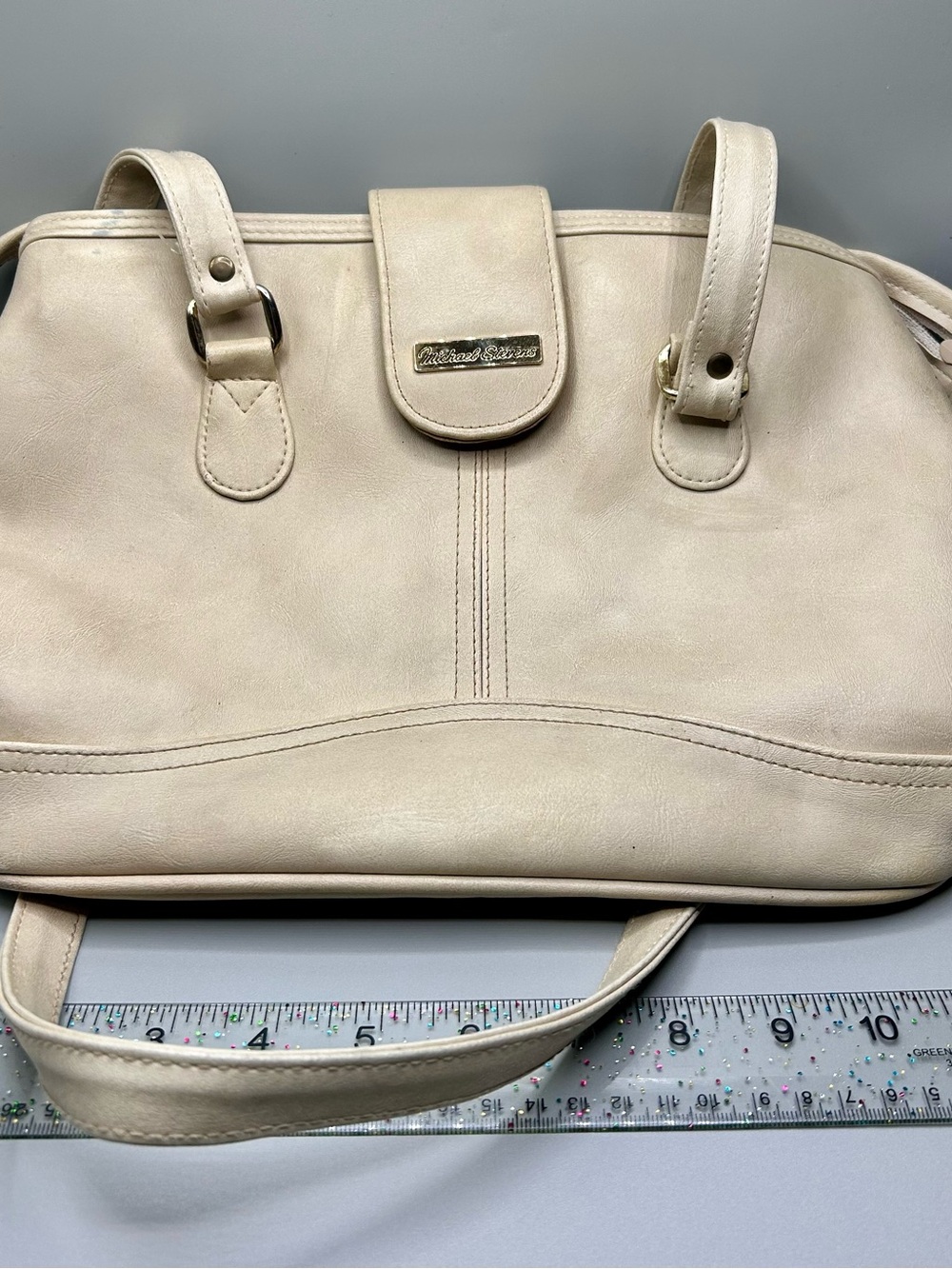 Vintage Michael Stevens Cream Leather Shoulder Bag with Dual Handles